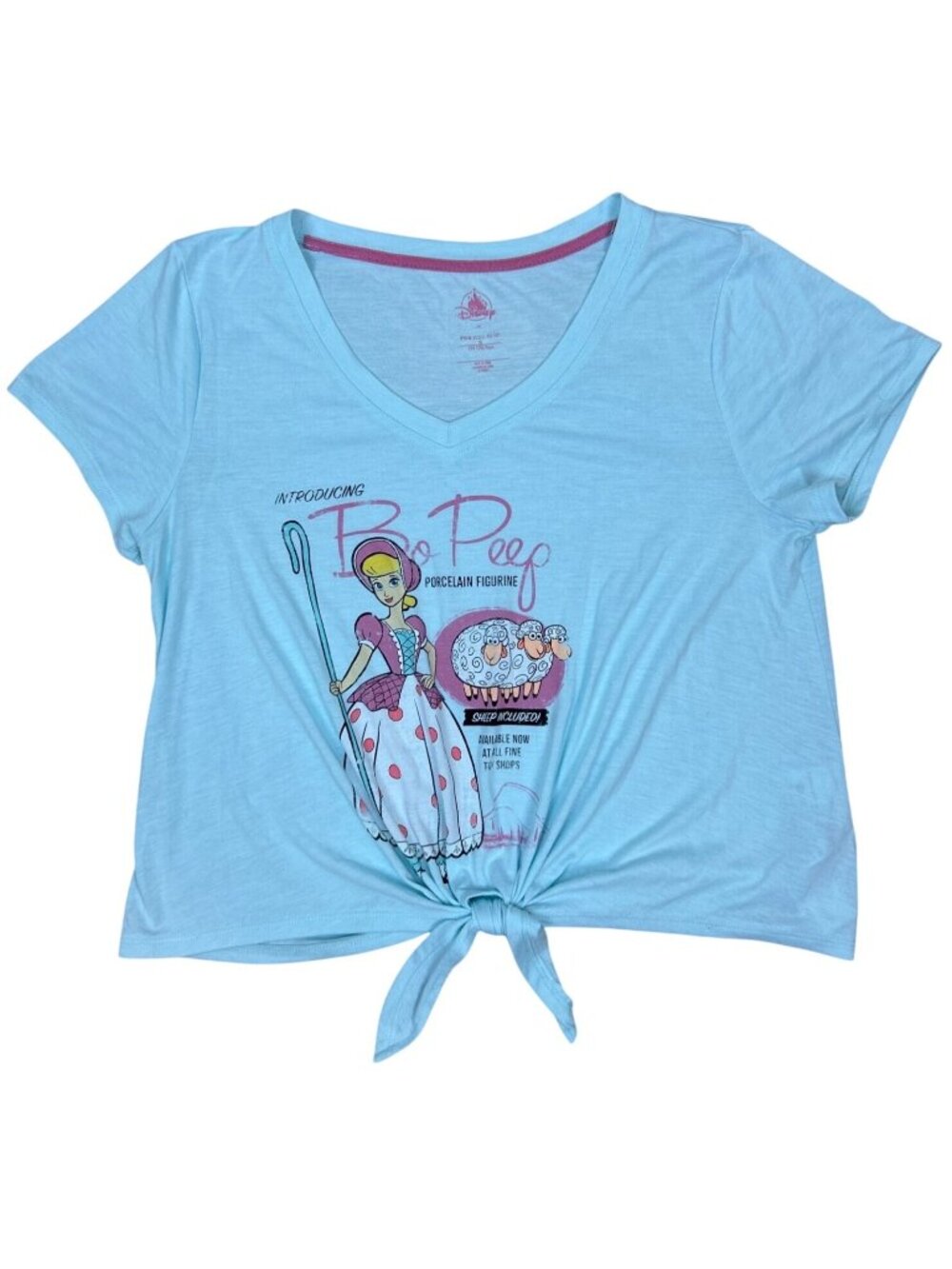 Disney Bo Peep Tie Front Graphic Tee Women's M Light Blue Toy Story Shirt